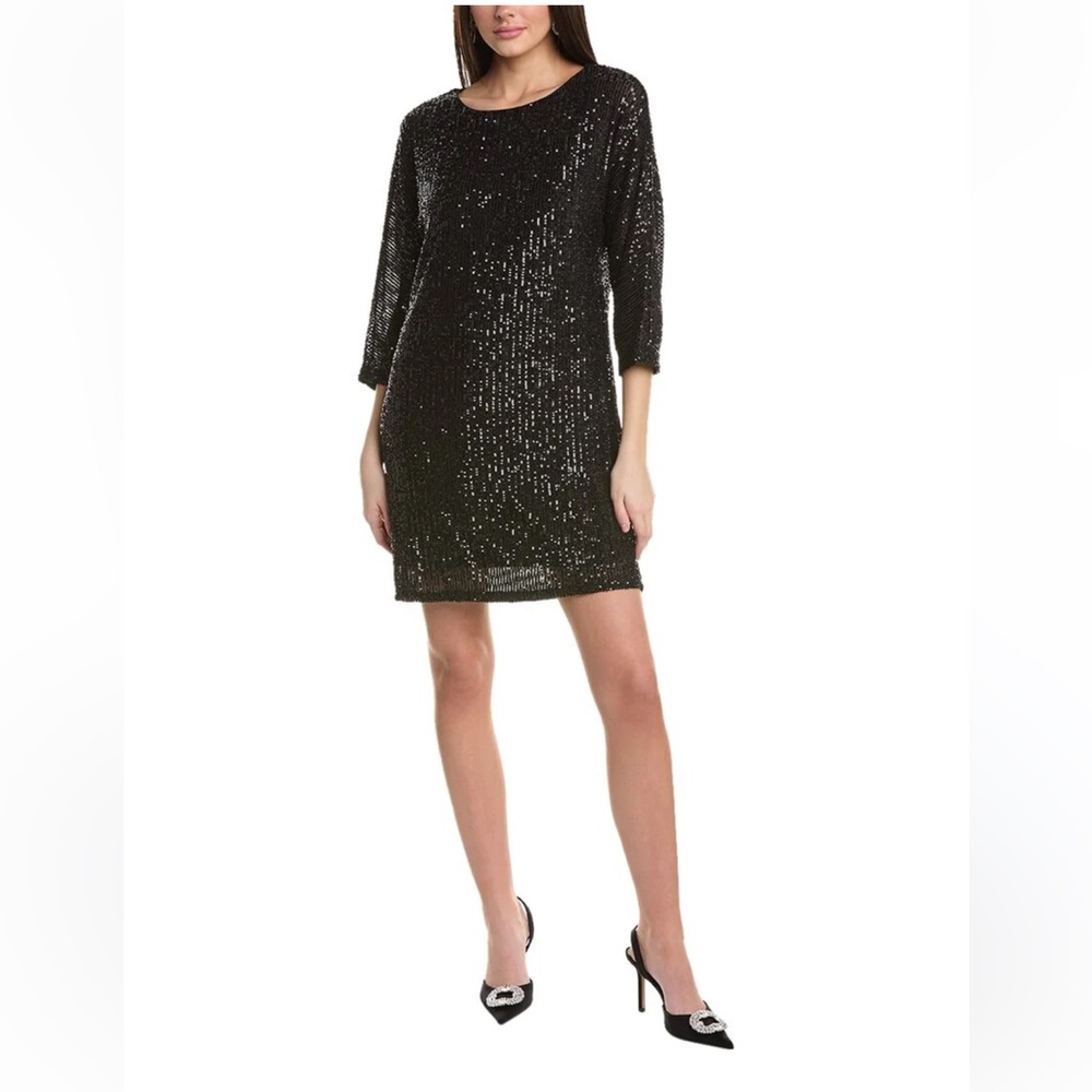 NWT Vince Camuto Short Sleeve Seguin Dolman Shift Black Dress Size: S